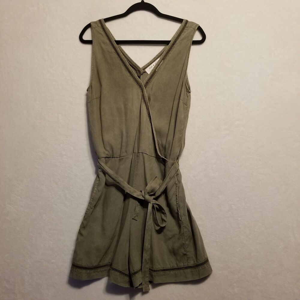 Cloth & Stone S Romper Olive Green Tencel Belted Wrap Front Boho Beach Cruise